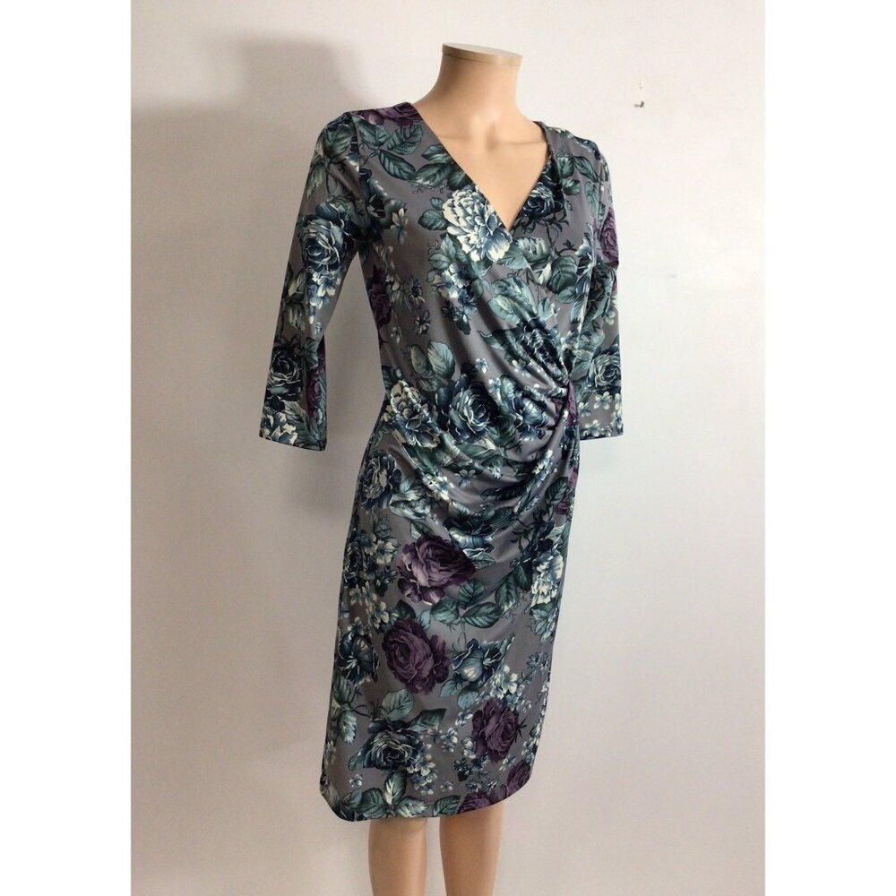 Gray Floral Wrap Dress Womens Small